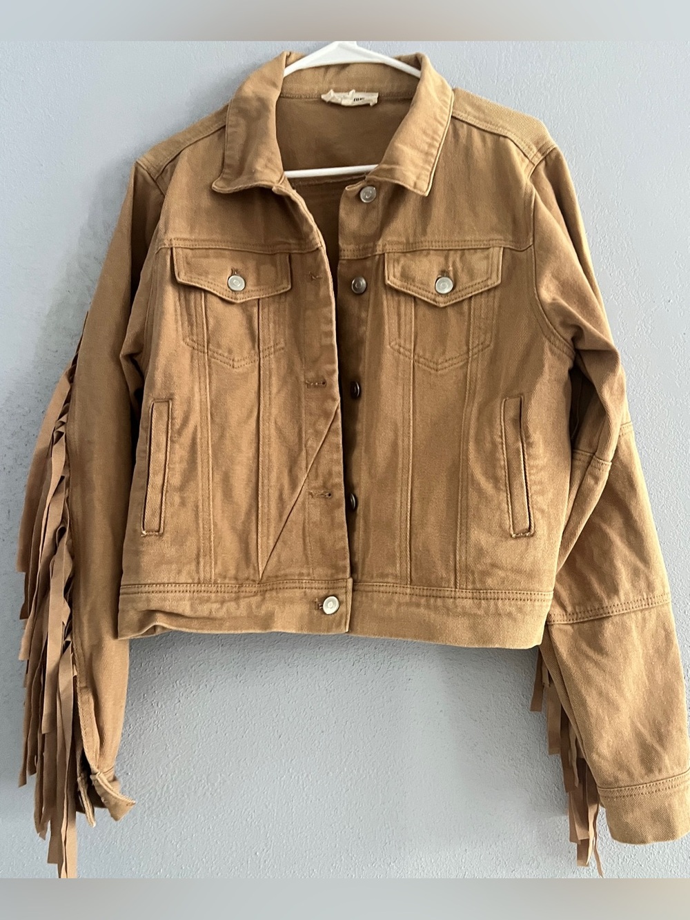 Peach Love CA western tassel size L tan denim Jacket